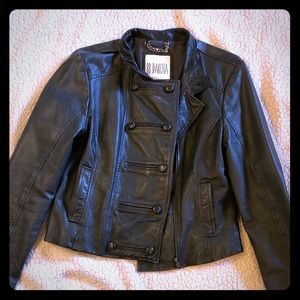 Gray leather moto jacket